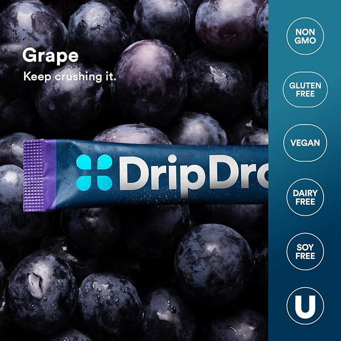 DripDrop Hydration Packets - Grape - Single Serve Electrolytes Powder Drink Mix - Non-GMO, Gluten Free, Vegan - 32 Sticks-VivaGrace Women