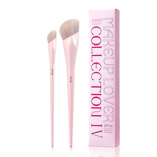 Jessup Foundation Brush and Concealer Brush, Pink Makeup Brushes Set 2Pcs Premium Synthetic Face Make up Brushes for Liquid Cream, T497-VivaGrace Women