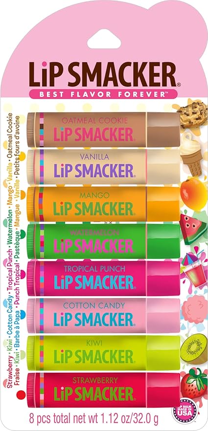 Lip Smacker Original & Best Holiday Flavored Lip Balm Party Pack, Oatmeal Cookie, Vanilla, Mango, Watermelon, Tropical Punch, Cotton Candy, Kiwi, Strawberry, Clear-VivaGrace Women