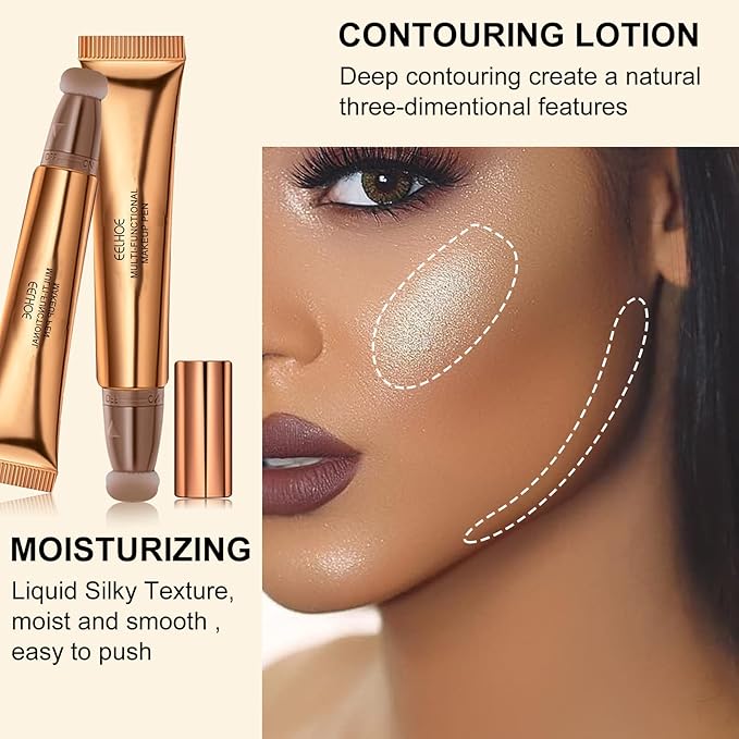 Contour Beauty Wand, Liquid Face Concealer Contouring Highlighter Blusher Stick with Cushion Applicator, Long Lasting Smooth Natural Matte Finish, Lightweight Blendable Super Silky Cream Contour Stick (03# Blush Peach)-VivaGrace Women