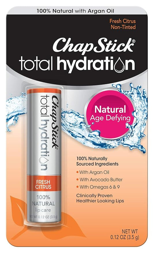 ChapStick Total Hydration (Fresh Citrus Flavor, 0.12 Ounce) Flavored Lip Balm Tube, Natural Age Defying Lip Care, Clinically Proven-VivaGrace Women