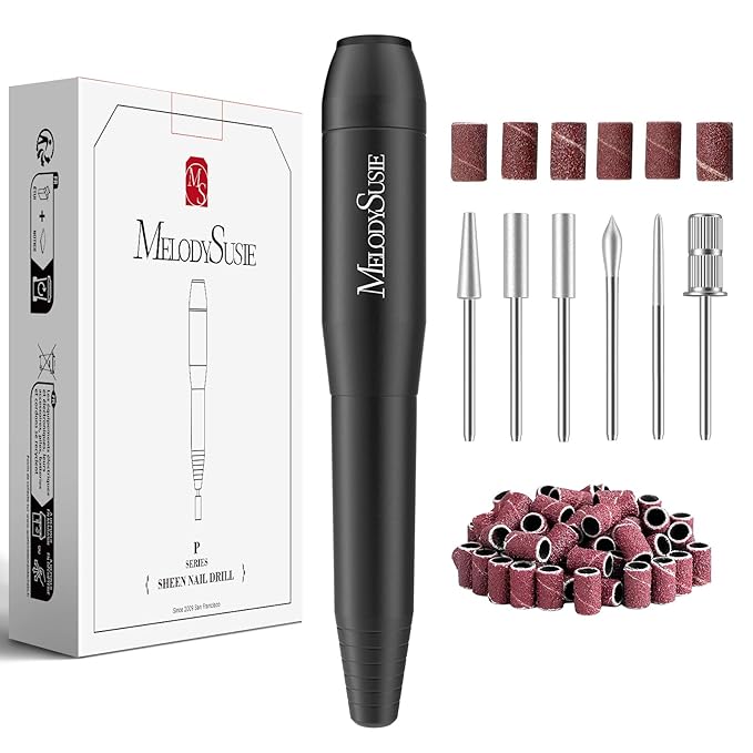 MelodySusie Electric Nail Drill Machine,PC120I Portable Electric Nail File Efile Set for Acrylic Gel Nails, Manicure Pedicure Tool with Nail Drill Bits Sanding Bands Dust Brush, Black-VivaGrace Women