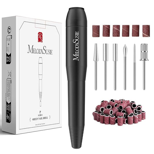 MelodySusie Electric Nail Drill Machine,PC120I Portable Electric Nail File Efile Set for Acrylic Gel Nails, Manicure Pedicure Tool with Nail Drill Bits Sanding Bands Dust Brush, Black-VivaGrace Women