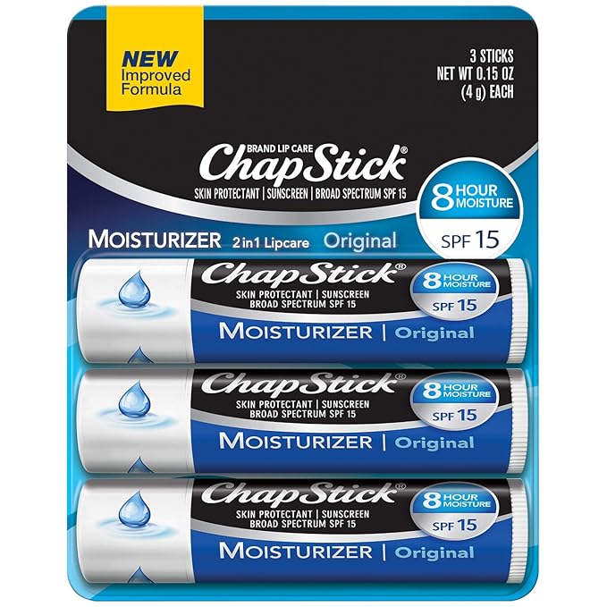 ChapStick Moisturizer Original Lip Balm Tubes, SPF 15 and Skin Protectant - 0.15 Oz (Pack of 3)-VivaGrace Women