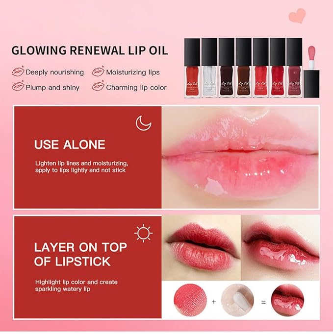 MAEPEOR Glowing Lip Oil 7 Colors Hydrating Lip Balm Nourishing Lip Care Lip Treatment Glossy Finish Non-sticky Moisturizing Lip Balm (04 Jam)-VivaGrace Women