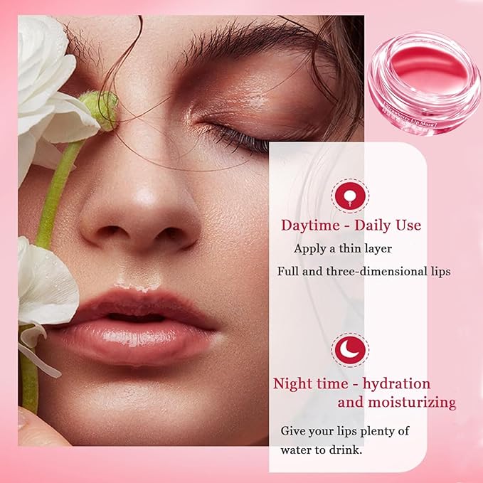 2 PCS Lip Balm Honey Pot, Honey & Strawberry Lip Sleeping Mask Vitamin E & Moisturizing Propolis Lip Balm with Stick, Prevention Dry and Cracked Lip Scrubs Exfoliator Lip Wrinkle-VivaGrace Women