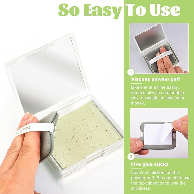 2 Pack Oil Blotting Sheets for Face, Oil Blotting Paper Green Tea Total 100 sheets with Portable Mirror Case & Makeup Puff Makeup Friendly-VivaGrace Women