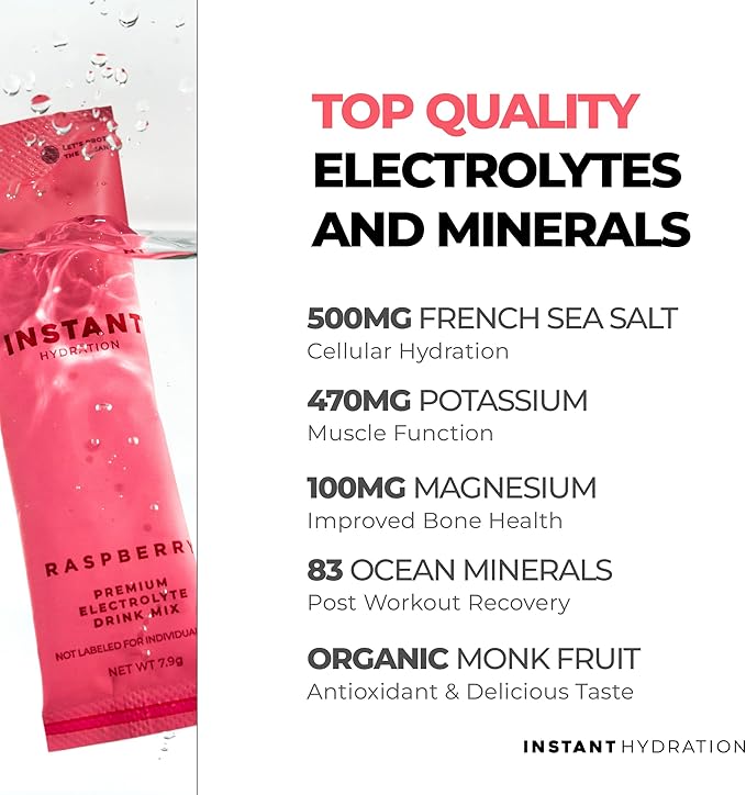 Instant Hydration Electrolytes Powder Packets - Raspberry Electrolyte Drink Mix - Zero Sugar - Keto, Vegan, Gluten-Free, Non-GMO - Boost Recovery, Brain Health, Muscle & Tissue Support- 30 Sticks-VivaGrace Women