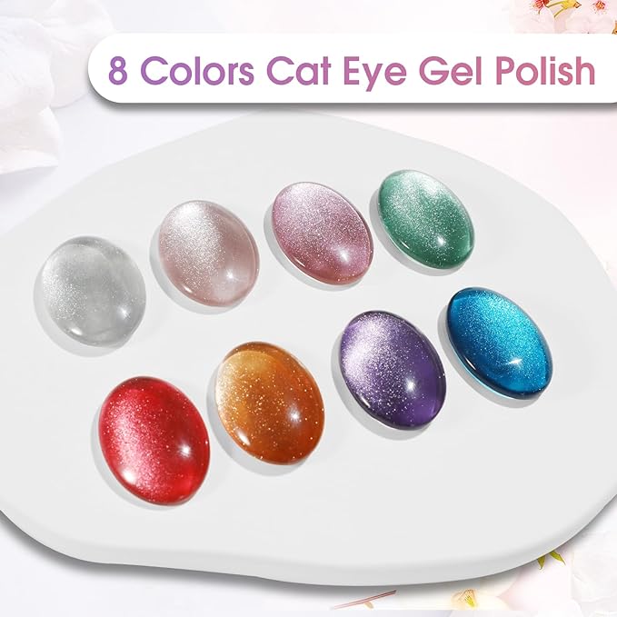 ROSALIND 8PCS Cat Eye Gel Polish with Magnet Stick - Magnetic Cat eye Gel Nail Polish Sparkle Diamond Effect Magic Magnetic Glitter Soak Off Led Nail Art DIY Salon Gifts For Women-VivaGrace Women