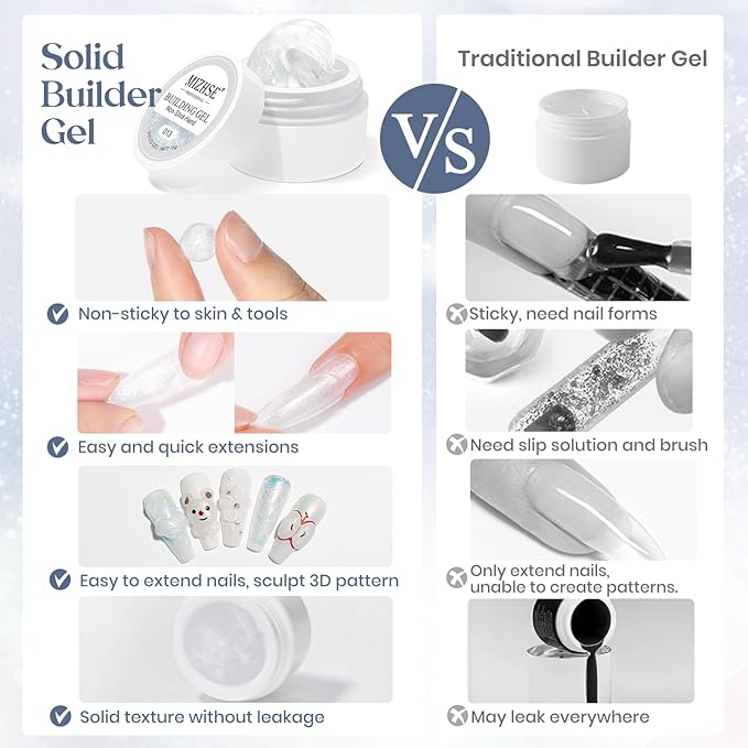 MIZHSE Solid Builder Gel, Aurora White Non-Sticky Hand Sculpting Gel for Nails, Mermaid Pearl 3D Nail Art Building Carving Modeling Hard Extension Soak Off U V LED Manicure Salon Home DIY 15g-VivaGrace Women