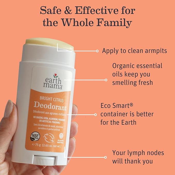 Earth Mama Bright Citrus Deodorant | Safe for Sensitive Skin, Pregnancy and Breastfeeding, Contains Organic Grapefruit and Calendula, No Baking Soda or Aluminum, 2.65-Ounce (2-Pack)-VivaGrace Women