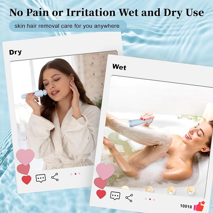 Electric Shaver Razors for Women 2-IN-1 Electric Razor for Womens Legs Underarm Face Pubic Hairs,Wet Dry Use Rechargeable Bikini Trimmer Hair Removal with Detachable Head,Painless IPX7 Waterproof Blue-VivaGrace Women