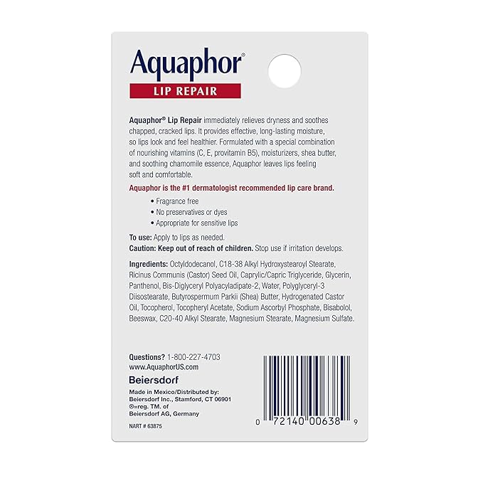 Aquaphor Lip Repair Ointment - Long-lasting Moisture to Soothe Dry Chapped Lips - .35 fl. oz. Tube (Pack of 2)-VivaGrace Women