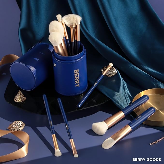 BERRY Blue Premium Makeup Brush Set – 12-Piece Professional Ultra-Soft Synthetic Brushes for Face & Eyes | Foundation, Powder, Blush, Concealer, Eyeshadow – Vegan, Cruelty-Free, Numbered, Travel Case-VivaGrace Women