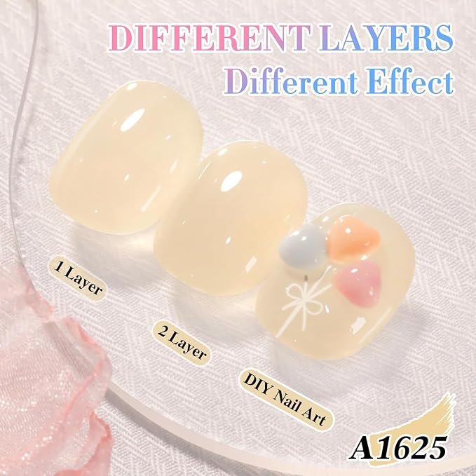 Double Rhythm 0.50 OZ Translucent Gel Polish Same Color Same Bottle Sheer Pastel Neutral Natural Milky 15 ML Jelly UV Nail Art DIY at Home (Yellow-A1625)-VivaGrace Women