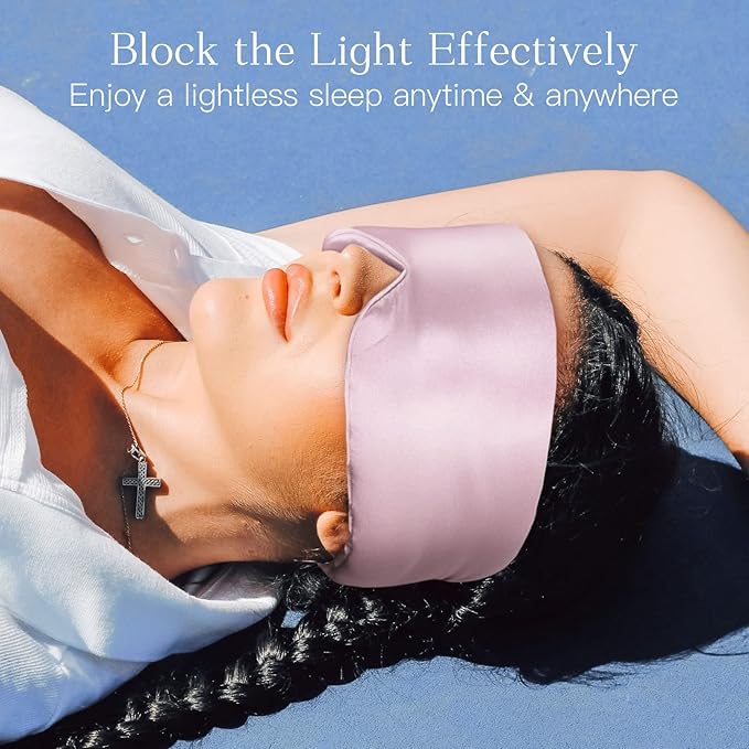 100% Natural Silk Eye Mask for Women Men, Soft Pressureless Cooling Blackout Eye Covers for Sleeping, Large Size Sleep Mask fits All Heads Adjustable, 1PC, Lotus Pink-VivaGrace Women