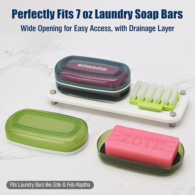 Shampoo Bar Holder Travel Case, Large Soap Holder for 5 oz/10 oz Oversized Bars, Durable & Versatile Storage Soap Container with Drainage Layer (Green Style A-Large)-VivaGrace Women