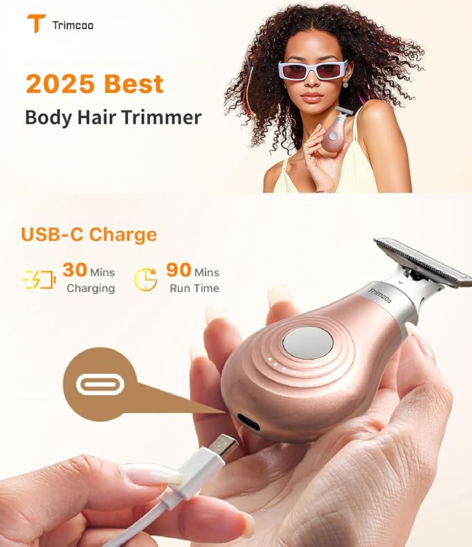 Mini Bikini Trimmer for Women - Intimate Pubic Hair Removal, Electric Body Groomer, Small Portable Wet/Dry Shaver, Magnetic Blade, USB-C Rechargeable with Travel Case, Easy to Clean (Gold)-VivaGrace Women