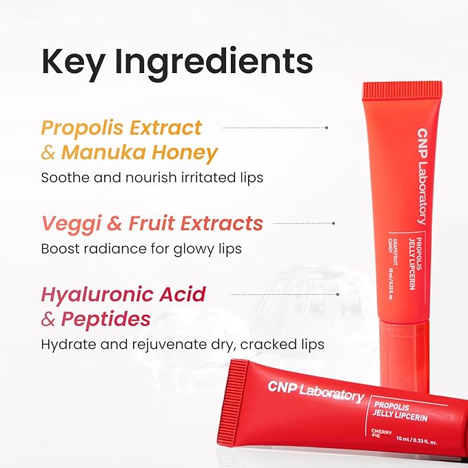 CNP Propolis Jelly Tinted Lipcerin™ - 04 Cherry Pie, Hydrating Lip Balm & Gloss with Manuka Honey + Hyaluronic Acid, Korean Skincare, 0.3 fl.oz.-VivaGrace Women