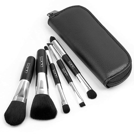 Travel Makeup Brushes Set w/Pouch, 5PCS Double Ended Portable Mini Cosmetic Brushes Kit for Foundation, Eyeshadow, Lip, Blush Make Up Brushes Professional(Black)-VivaGrace Women