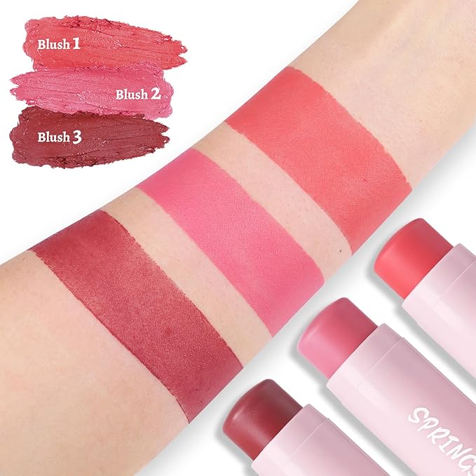 Face Stick Trio 3Pcs Multi-Use Makeup Blush Sticks, Buildable Blendable Lightweight Cream Blush Stick for Cheeks Make Up For Women 3-in-1 Blusher and Lip Makeup Sticks (04)-VivaGrace Women