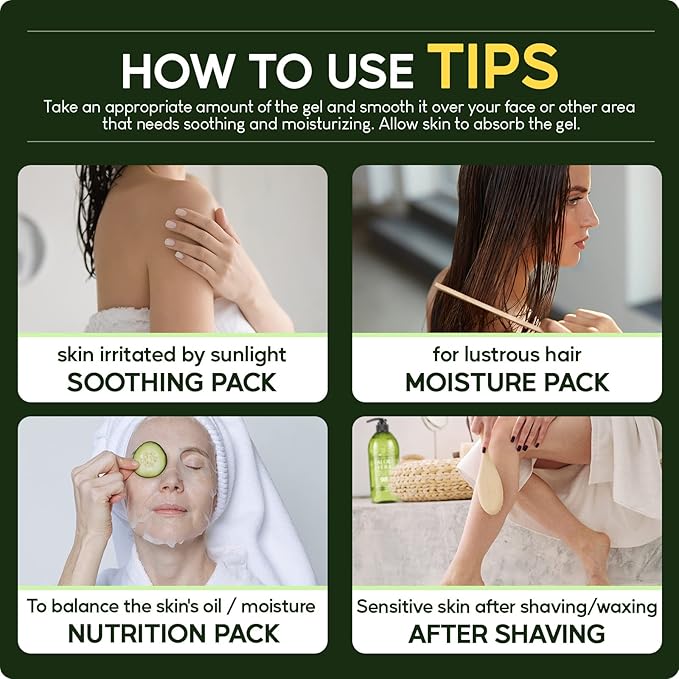 98% Aloe Vera Gel for Sunburn Relief - 33.8oz / 1000ml - Pure Aloe Vera Gel for Face, Skin and Hair - After Sun Care - Sun Burn Moisturizer Cream (33.8 Fl oz)-VivaGrace Women