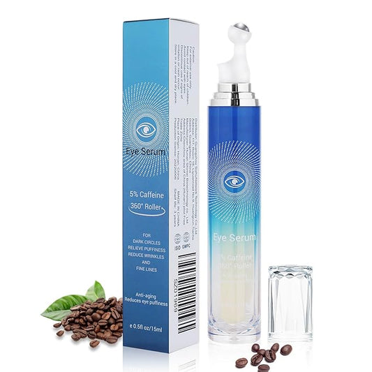 5% Caffeine Eye Serum with 360° Massage Rollerball Topper,Caffeine Eye Cream for Dark Circles,Wrinkles,Puffiness and Fine Lines,Under Eye Roller Cream Eye Bags Treatment for Women and Men-VivaGrace Women