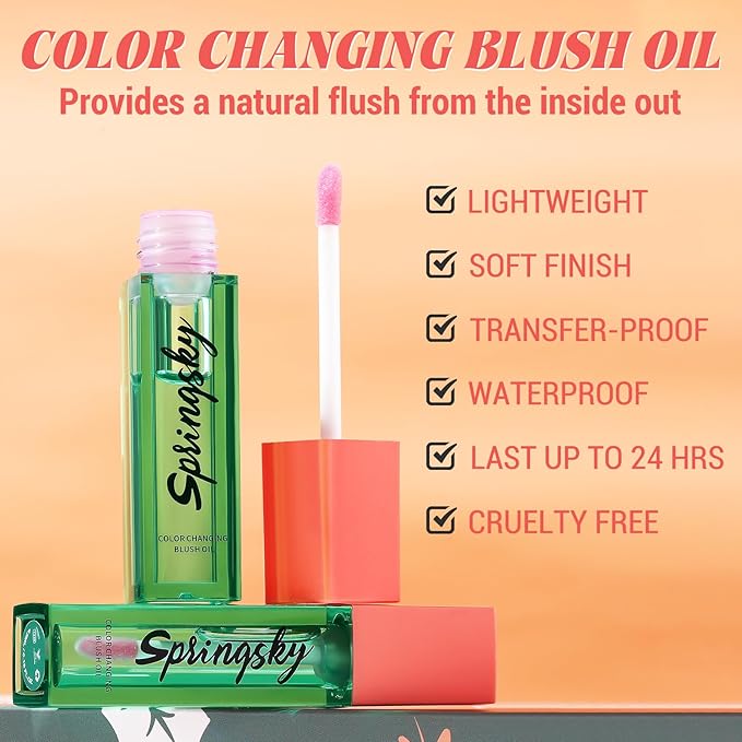 Color Changing Blush Oil, Liquid Blush Oil for Cheeks, Long-lasting Waterproof Blush, Dewy & Natural Flush Finish, Reacts to Your Skin's pH for a Customized Look-VivaGrace Women