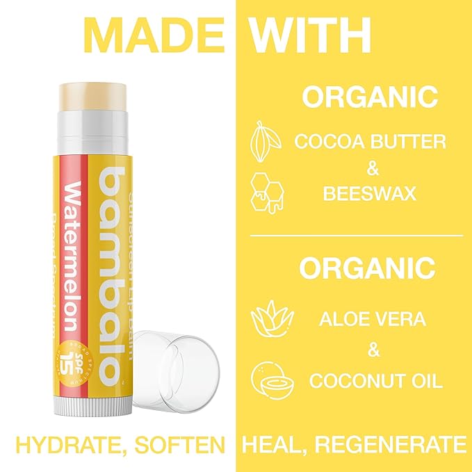 4-Pack Watermelon SPF 15 Lip Balm - Organic Ingredients, Broad Spectrum UVA/UVB Protection - Hydrating & Moisturizing, USA Made-VivaGrace Women