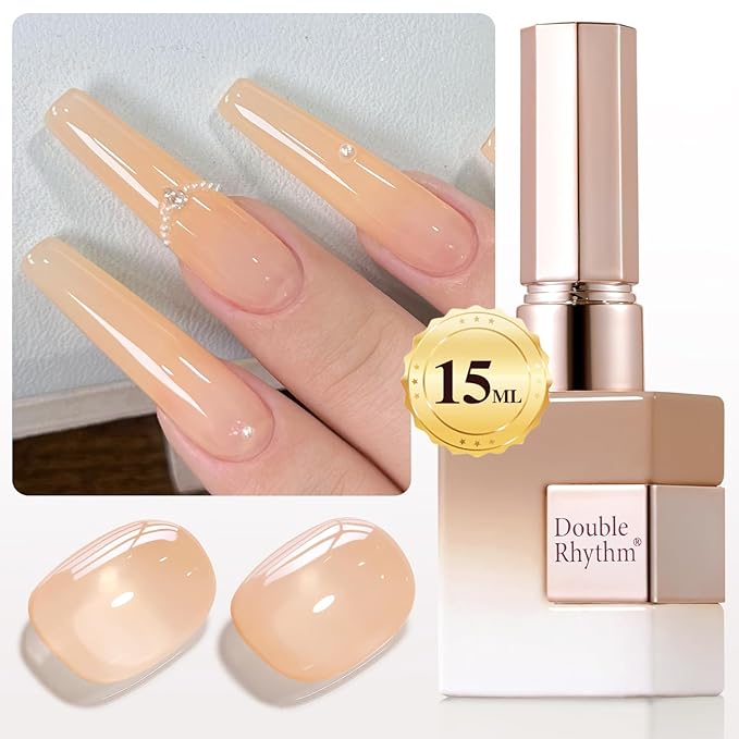 Double Rhythm Translucent Gel Polish Sheer Neutral Natural Light Milky Same Color Same Bottle 15ML Jelly UV Nail Polish Nail Art DIY at Home (Light Yellow Pink-A1423)-VivaGrace Women
