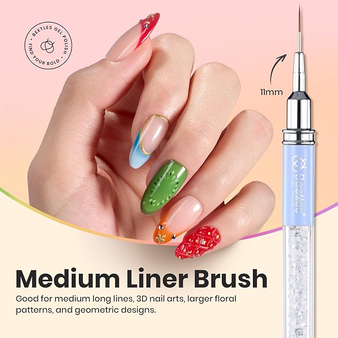 Beetles Gel Polish Nail Art Liner Brushes 5Pcs Painting Art Design Pen Set Diamond Application Rhinestone Handle Drawing Nail Art Brushes Tools Sizes 5/6/11/20/25mm Nail Art Design Gift for Women-VivaGrace Women