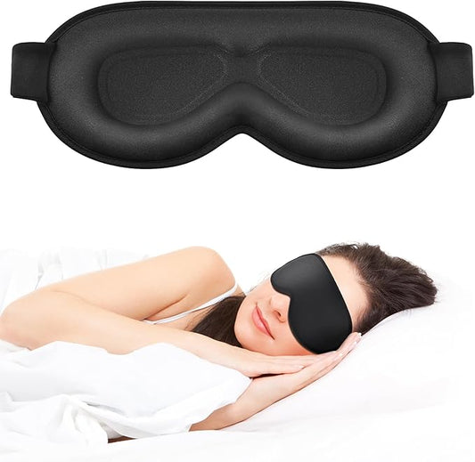 Sleep Mask for Side Sleeper Women Men, Eye Mask for Sleeping Light Blocking, 3D Contoured Cup Sleeping Mask, Soft Breathable Sleep Eye Mask with Adjustable Elastic Strap for Travel (Black)-VivaGrace Women
