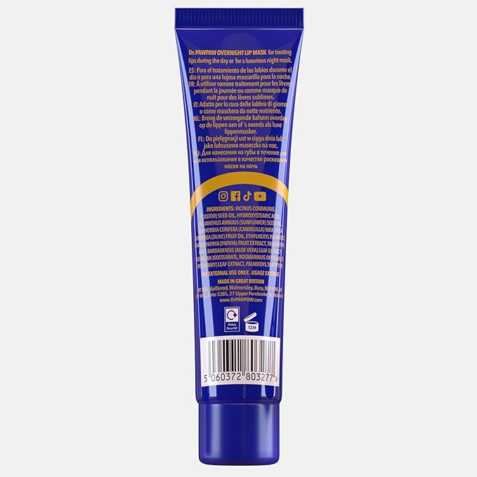 Overnight Lip Mask - Multi-Purpose Balm, Natural Pawpaw & Peptides Smooth Skin, Cracked Lips, Vegan, Ethical Beauty & Fregrance Free (25 ml)-VivaGrace Women