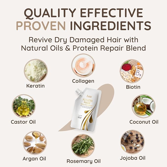 VITAMINS hair cosmetics Keratin Hair Mask - Deep Repair Conditioner with Biotin & Castor Oil - For Damaged, Dry, Curly, Straight, Thin & Fine Hair - Intense Collagen Protein Treatment-VivaGrace Women
