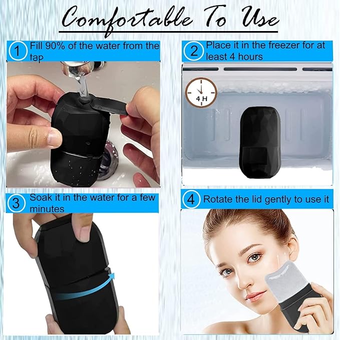 Ice Roller for Face and Eyes, Face Massager Use for Tighten & Double Skin Tone, Enhance Your Natural Glow with Ice Face Roller (Smoky Black)-VivaGrace Women