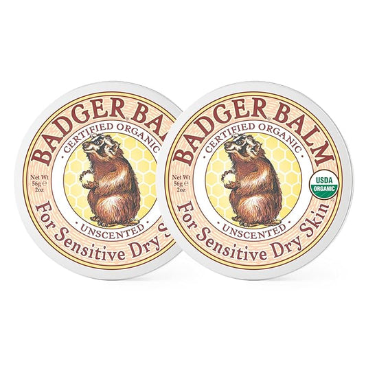 Badger - Unscented Dry Skin Balm, Sensitive Skin Balm, Moisturizing Balm for Dry Cracked Skin, Unscented Balm, Skin Moisturizer Balm, 2 oz (2 Pack)-VivaGrace Women