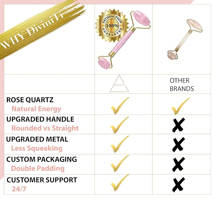 Rose Quartz Face Roller and Gua Sha Set - Face Roller Skin Care - Jade Roller and Gua Sha and Jade Roller for Face Rollers for Women Gifts - Rose Quartz Roller for Face Massage Roller DiviniTi-VivaGrace Women