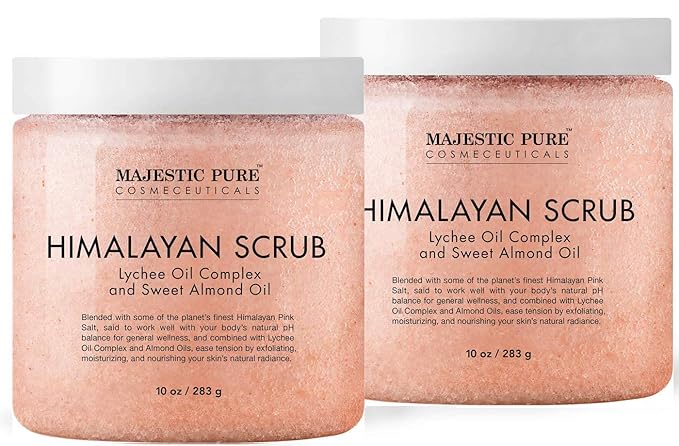 Majestic Pure Himalayan Salt Body Scrub with Lychee Oil, Exfoliating Salt Scrub to Exfoliate & Moisturize Skin, Deep Cleansing - 10 oz (Pack of 2)-VivaGrace Women