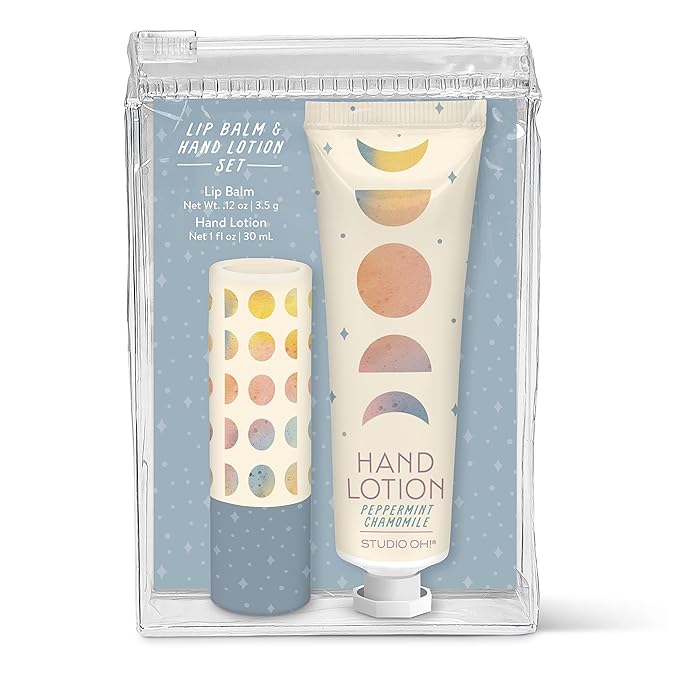 Studio Oh! Lip Balm & Hand Lotion Set - Travel-Size Toiletries, 2-Piece Gift Set - Moisturizing, Portable - Moon Phases-VivaGrace Women
