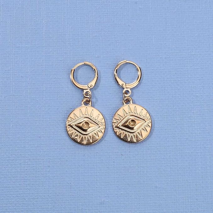 Evil Eye Coin Earrings Gold Disc Drop Earrings Evil Eye Hoop Earrings Vintage Lucky Charm Earrings Jewelry for Women and Girls-VivaGrace Women