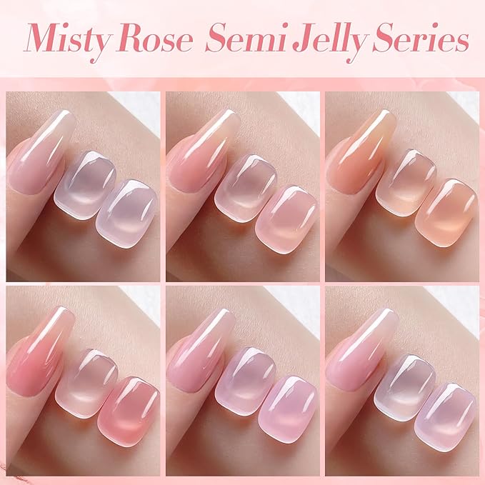Born Pretty Jelly Pink Gel Nail Polish Nude Pink Sheer Translucent Gel Polish Milky Natural Gel Polish Set Nail Art Manicure DIY Kit Home Salon 6PCS-VivaGrace Women