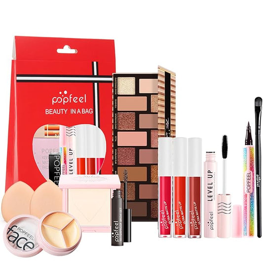 All in One Makeup Kit, Full Starter Essential Makeup Kit for Women Beginners Includes Eyeshadow Palette Lipgloss Mascara Eyeliner Eyebrow Pencil Concealer Powder Puff Set-VivaGrace Women