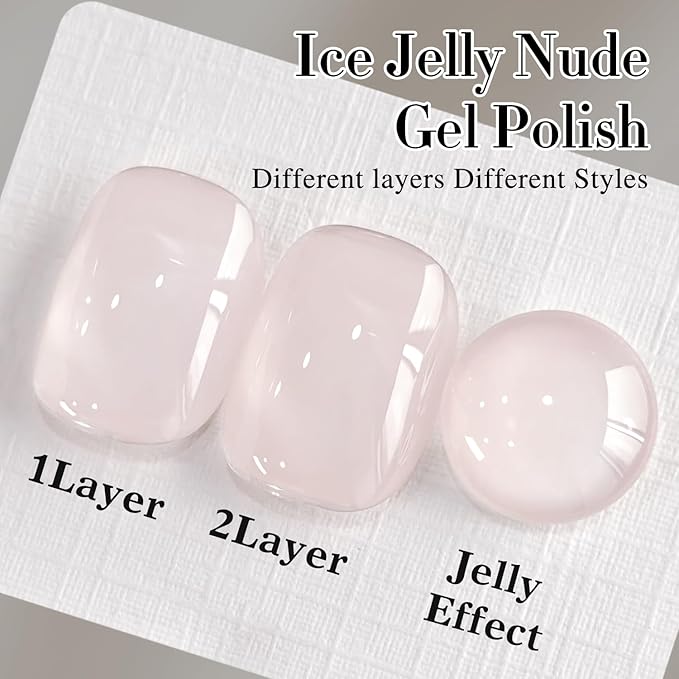 Double Rhythm Translucent Gel Polish Sheer Neutral Natural Light Milky Same Color Same Bottle 15ML Jelly Nail Polish Nail Art DIY at Home (Milky Pink-A1377)-VivaGrace Women