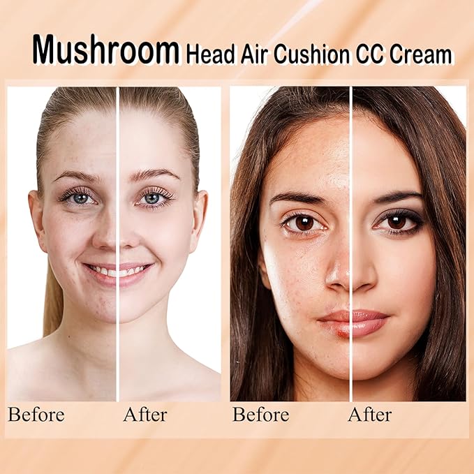 2 PCS Mushroom Head Air Cushion CC Cream Nature Foundation,Foundation Brush Powder Brush,Moisturizing Concealer, Bright Makeup Base Long Lasting with Mushroom Makeup Sponge(#05 Sand)-VivaGrace Women