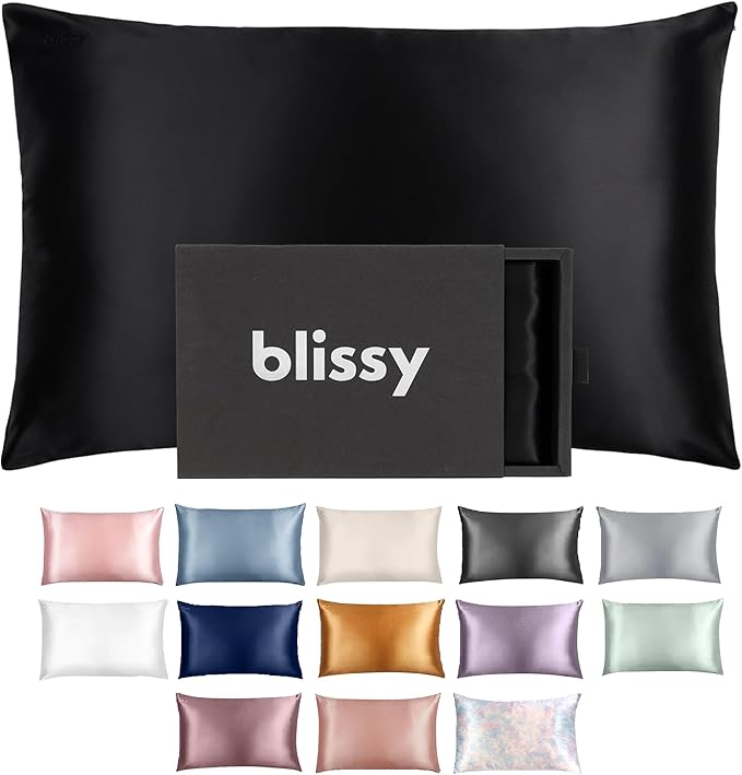 Blissy Silk Pillowcase - 100% Pure Mulberry Silk - 22 Momme 6A High-Grade Fibers - Silk Pillow Cover for Hair & Skin - Regular, Queen & King (Black, Standard)-VivaGrace Women