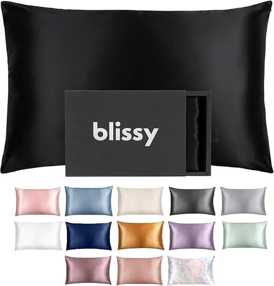 Blissy Silk Pillowcase - 100% Pure Mulberry Silk - 22 Momme 6A High-Grade Fibers - Silk Pillow Cover for Hair & Skin - Regular, Queen & King (Black, Standard)-VivaGrace Women