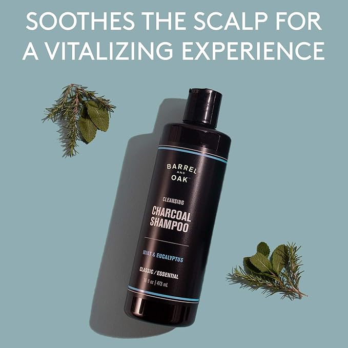 Barrel and Oak - Cleansing Charcoal Shampoo, Clarifying Shampoo, Hair Care for Men, Deep Cleans & Purifies, Hydrates & Soothes Dry Scalp, Essential Oil-Based Scent, Vegan (Mint & Eucalyptus, 16 oz)-VivaGrace Women