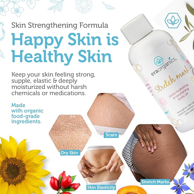 Era Organics Organic Stretch Mark Oil for Pregnancy - Extra Moisturizing Belly Oil for Pregnancy - Pregnancy Oil to Prevent Stretch Marks - Pregnancy Must Haves-VivaGrace Women
