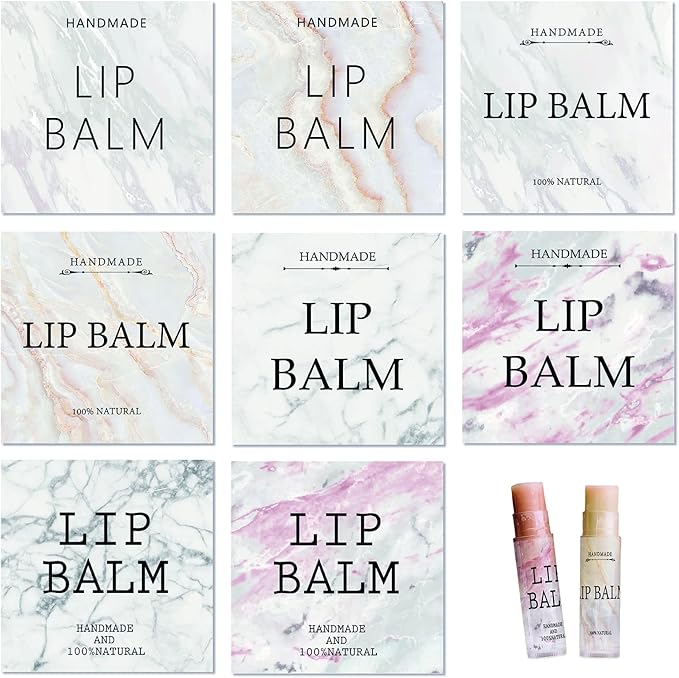 CRASPIRE Lip Balm Labels 80pcs Homemade Lip Balm Labels 2” Clear Lip Balm Labels for Tubes Printable Waterproof Lip Balm Stickers Labels for Lip Balm Handcream Candle Container（Marble Pattern）-VivaGrace Women
