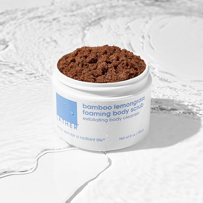 LATHER Bamboo Lemongrass Foaming Body Scrub - Gentle Exfoliating & Hydrating Scrub for All Skin Types - Leaves Soft & Smooth Skin - Scrub for the Body, Hands & Feet - 8 Oz Jar-VivaGrace Women